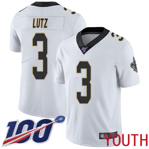New Orleans Saints Limited White Youth Wil Lutz Road Jersey NFL Football 3 100th Season Vapor Untouchable Jersey